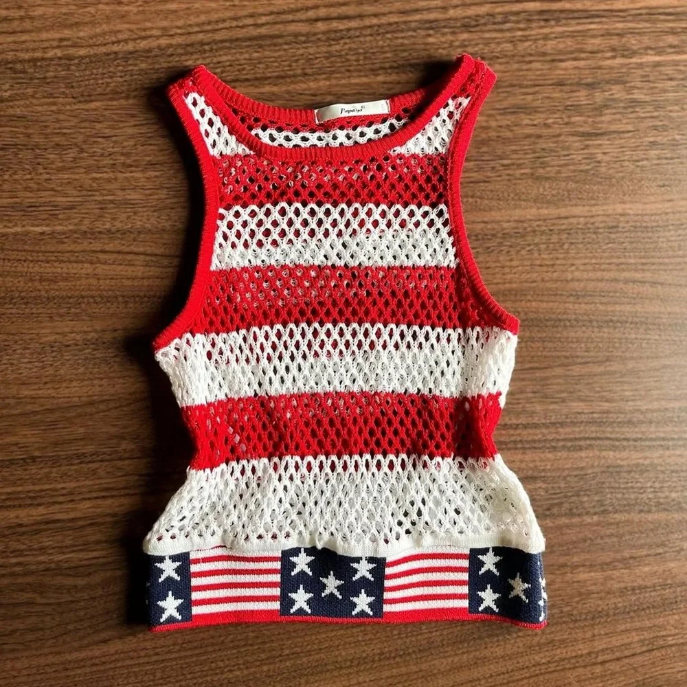 papaya american flag graphic knit tank top - Picture 1 of 5